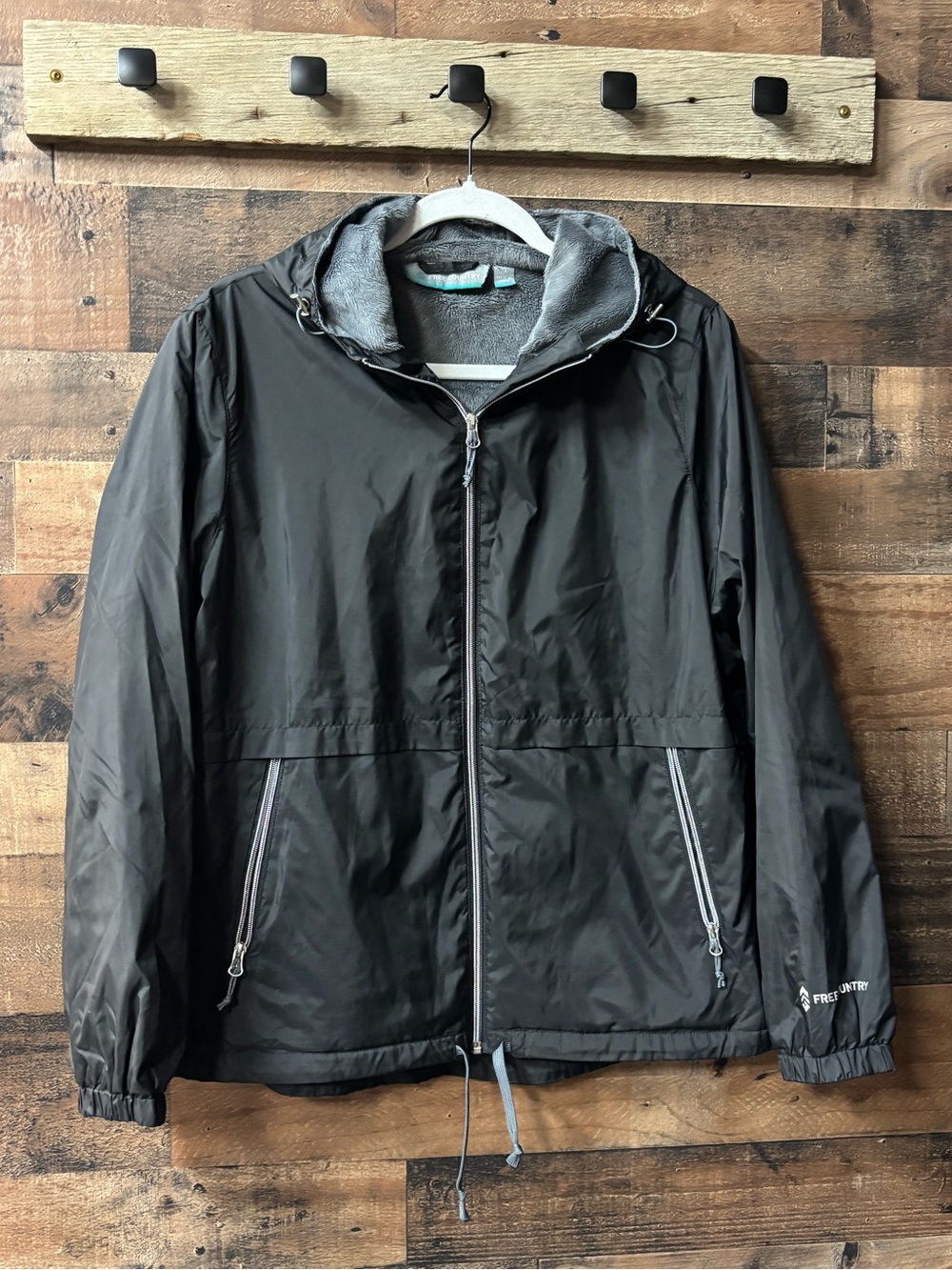 Free Country Black Hooded Jacket with Gray Lining